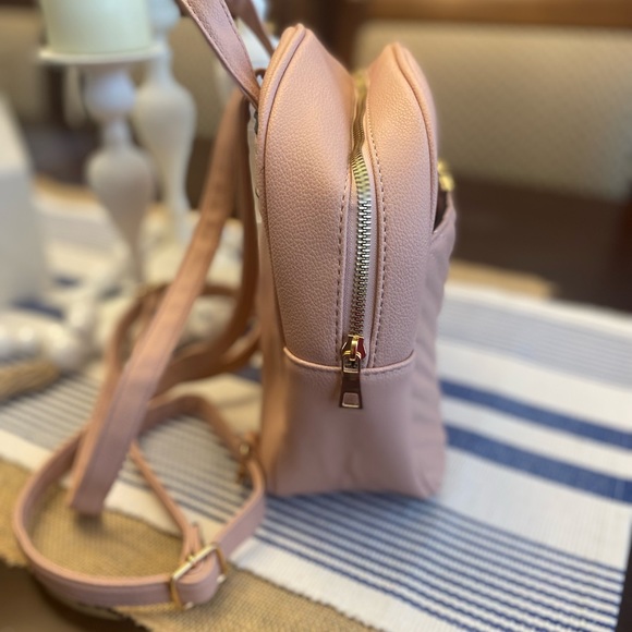 Dusty Pink Faux Leather Small Quilted Backpack NWOT - Picture 3 of 13